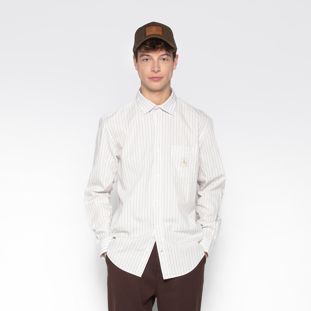 Camisa de manga larga de algodón a rayas Charles Play Hombre SERGE BLANCO