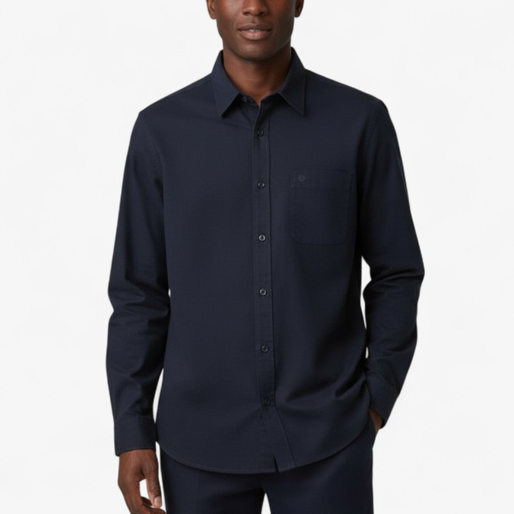 Camisa de manga larga de algodón liso azul marino oscuro Charles Hombre SERGE BLANCO