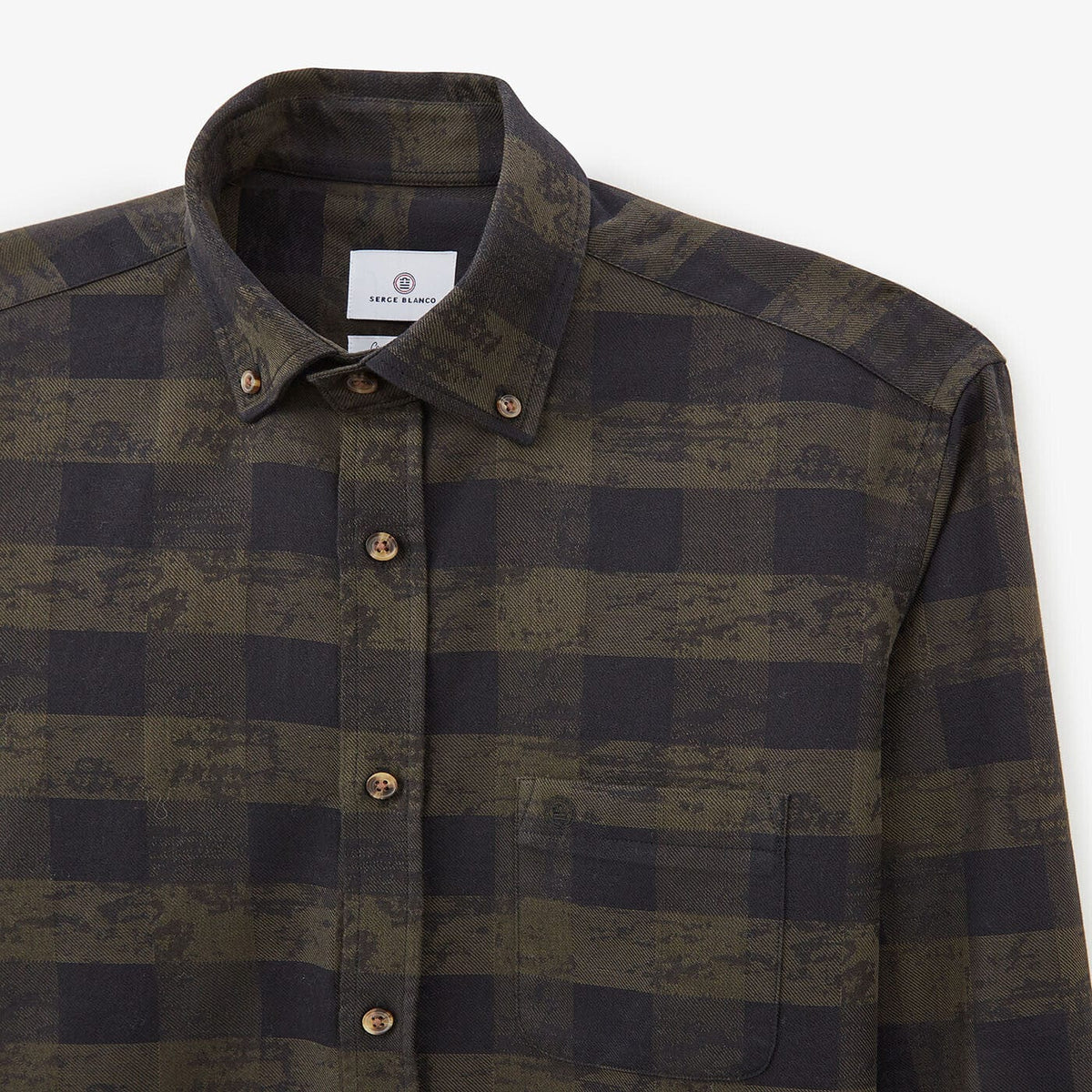 Camisa militar a cuadros de manga larga de algodón