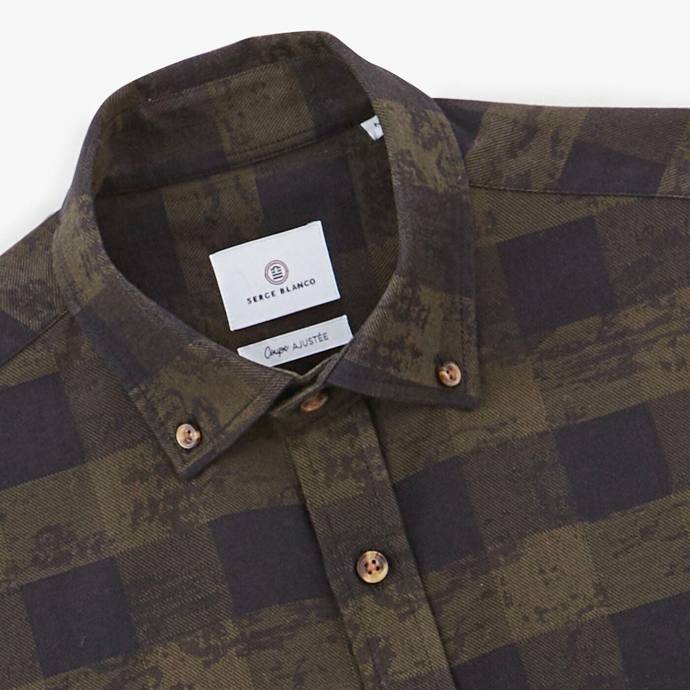 Camisa militar a cuadros de manga larga de algodón