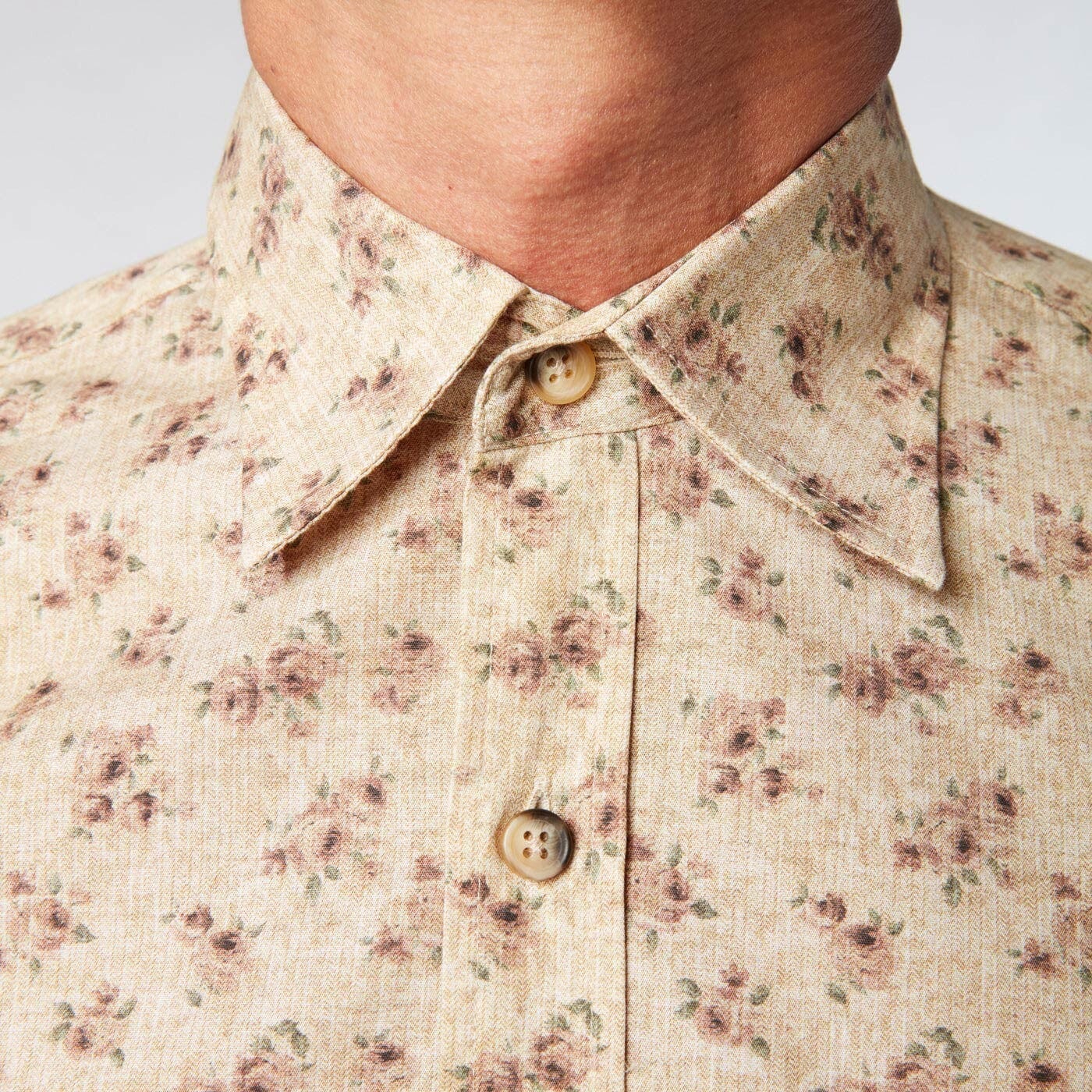 Camisa estampada con flores vintage amarillas, corte ajustado, de algodón, para hombre, Serge Blanco.