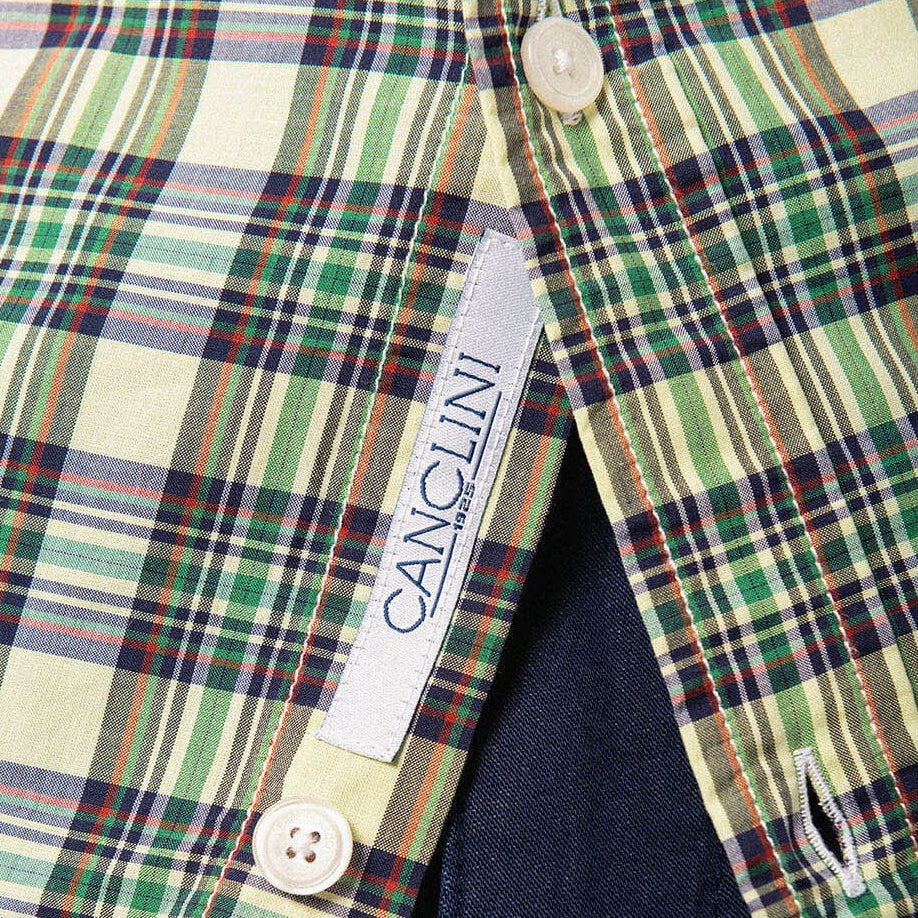 Camisa de manga larga a cuadros de algodón verde degradado para hombre, sarga blanco