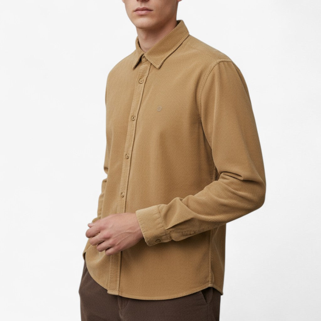 Camisa de manga larga de algodón aterciopelado beige Charles Homme SERGE BLANCO