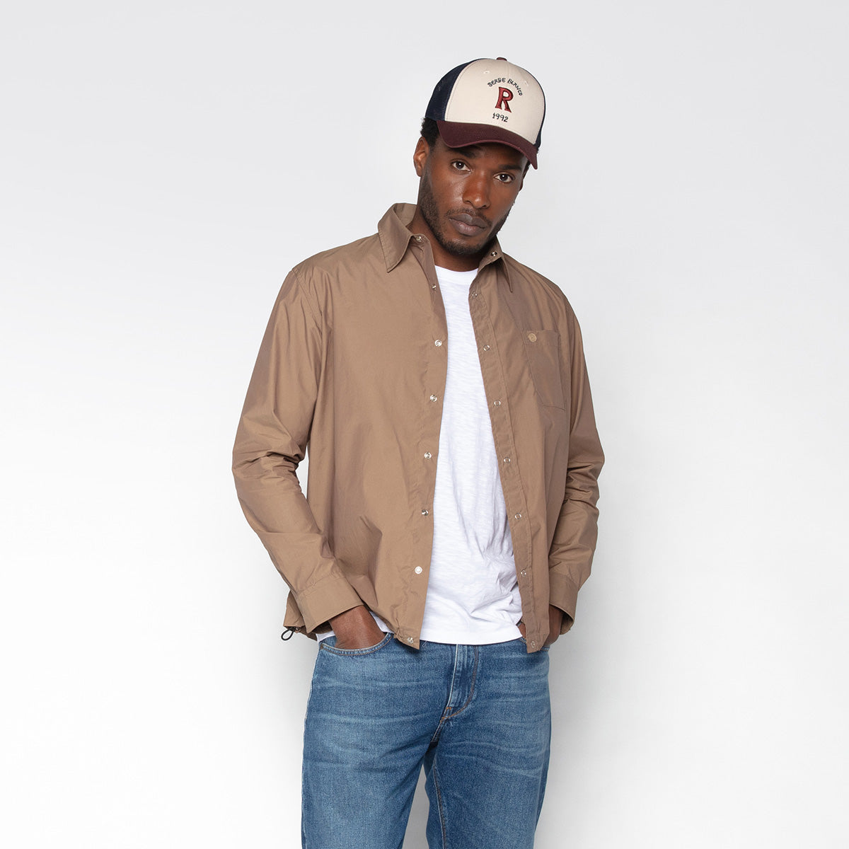 Camisa de manga larga de nailon y algodón marrón shitake Clovis Hombre SERGE BLANCO