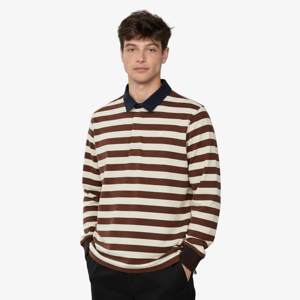 Camiseta de rugby de manga larga de algodón a rayas marrón Shitake Lens para hombre SERGE BLANCO