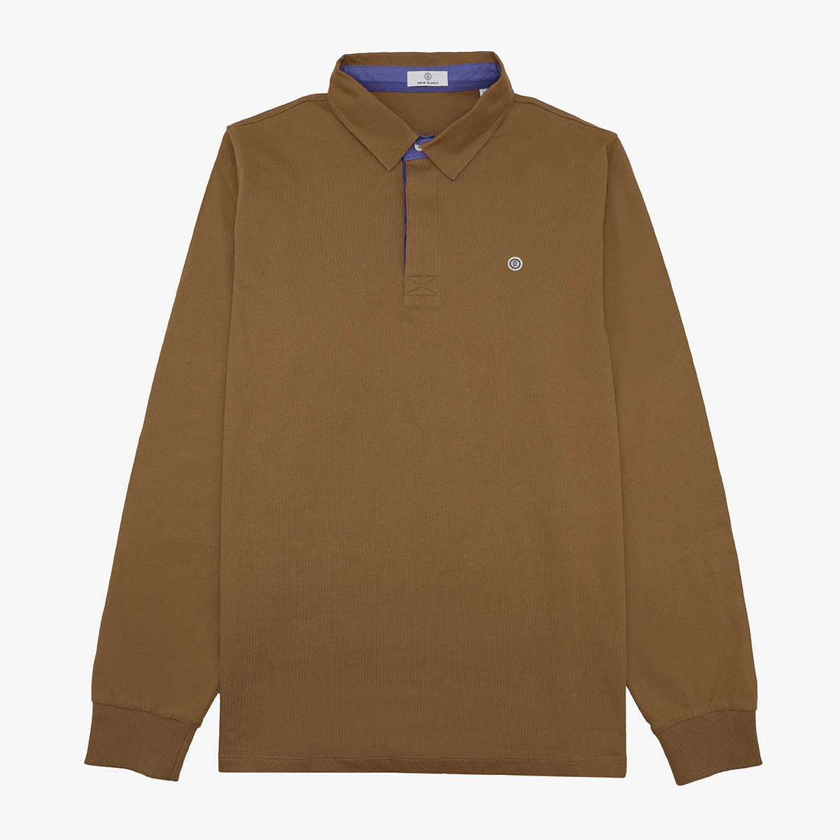 Camiseta de rugby de manga larga con bordado en la espalda, color beige, para hombre, SERGE BLANCO