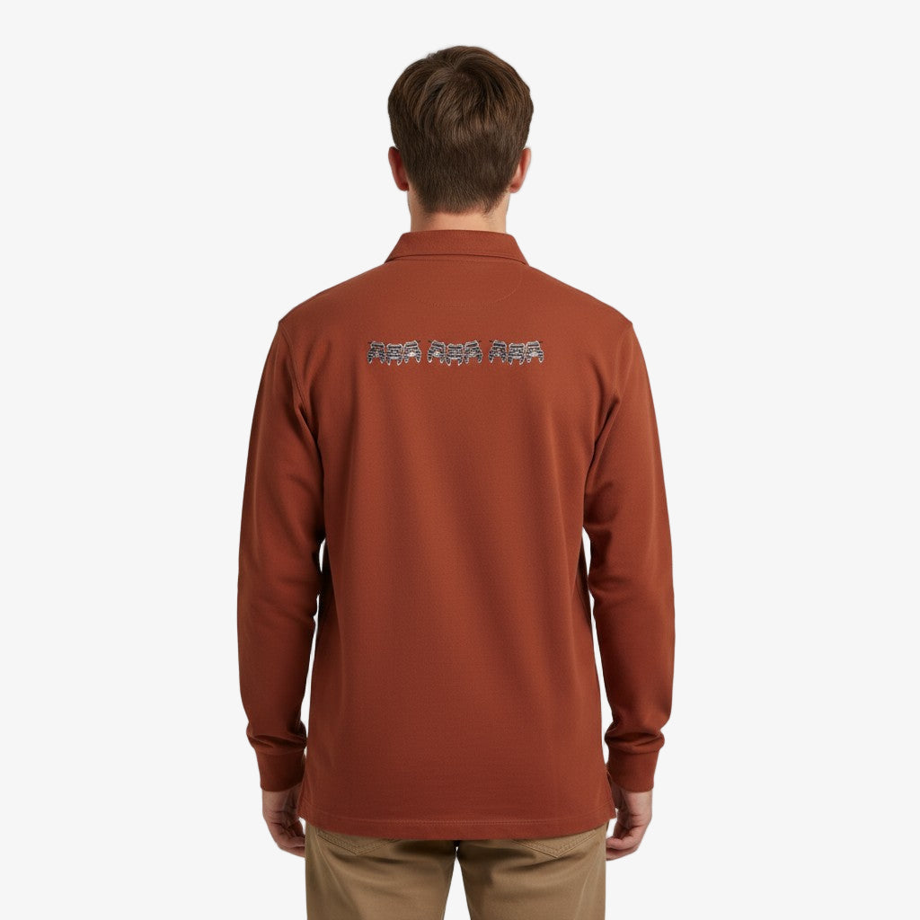 Camiseta de rugby de manga larga bordada en rojo calabaza para hombre SERGE BLANCO