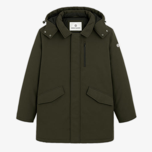 Parka de invierno Lario verde caqui para hombre, sarga blanco