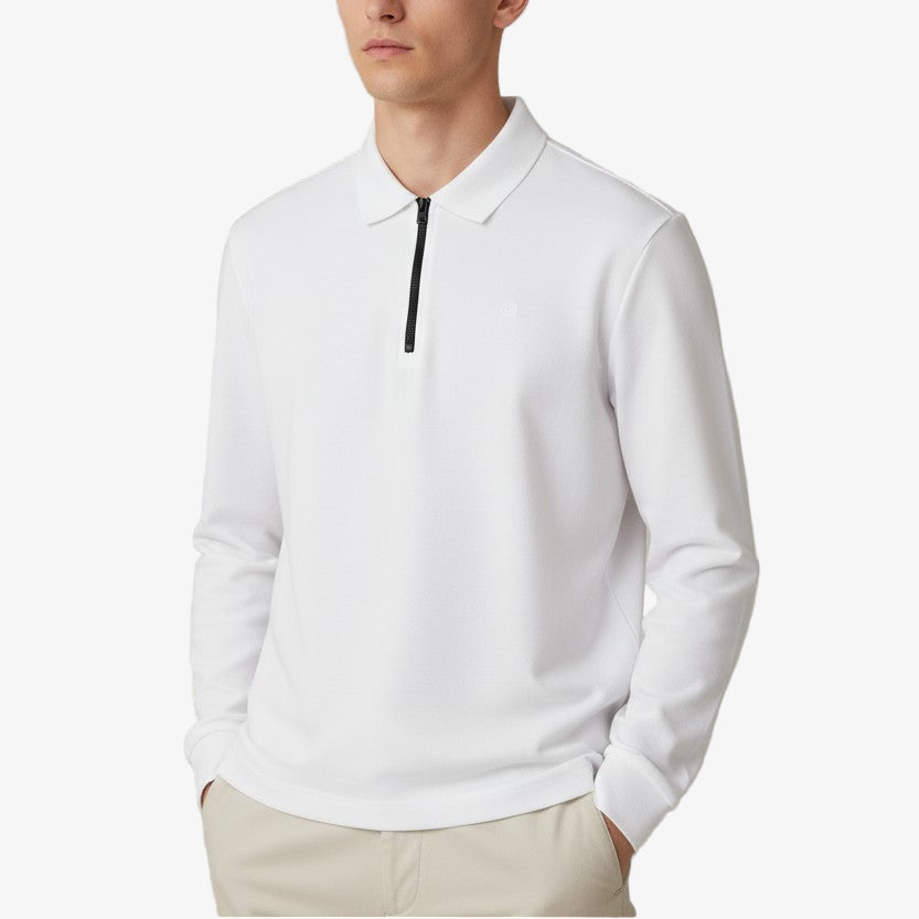 Polo de manga larga de piqué de algodón con cremallera blanca Lindsay Hombre SERGE BLANCO