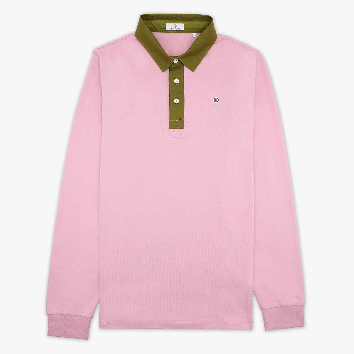 Polo de manga larga de algodón jersey rosa para hombre serge blanco