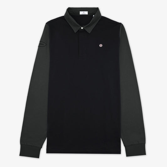 Polo de manga larga de algodón negro Livio para hombre, sarga blanco
