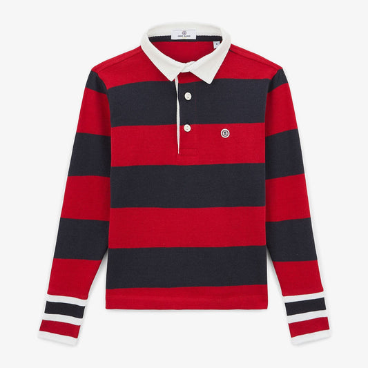 Polo de rugby junior a rayas azul oscuro de algodón