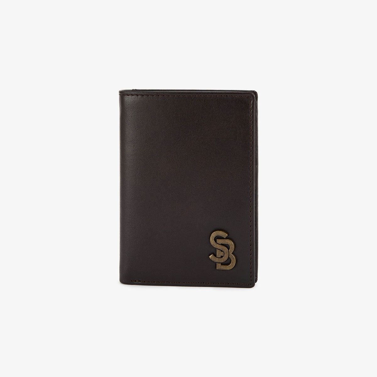 Cartera vertical marrón de piel con logotipo metálico para hombre SERGE BLANCO