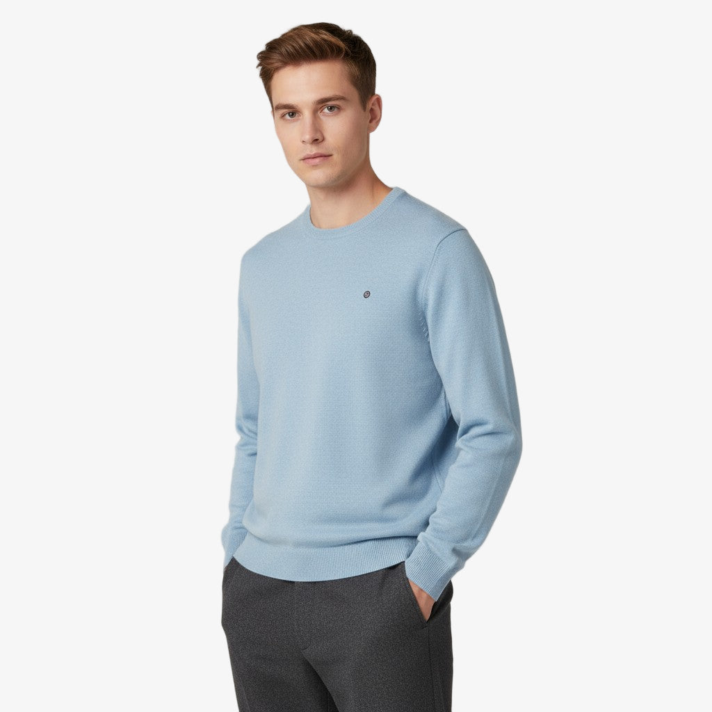 Jersey de cuello redondo liso, mayoritariamente de algodón, azul SERGE BLANCO