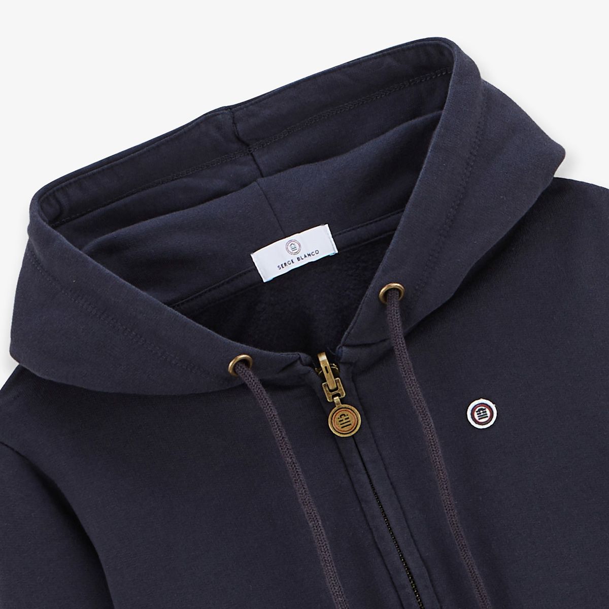 Sudadera con capucha para niño Sidney de algodón con cremallera azul marino oscuro y sarga blanca 3