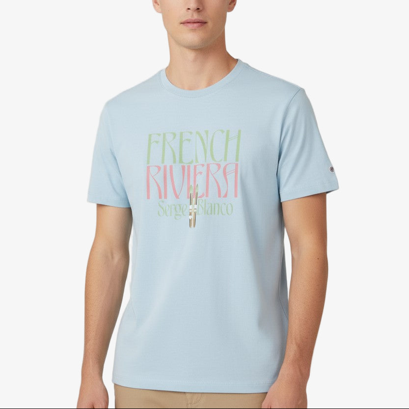 Camiseta de manga corta con cuello redondo French Riviera Toumani azul cielo para hombre SERGE BLANCO