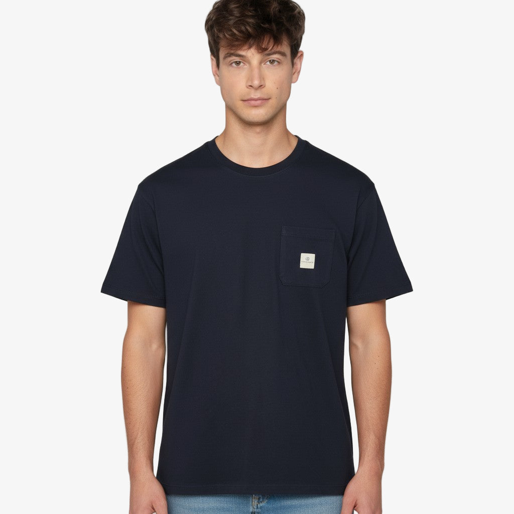 Camiseta de manga corta de algodón azul marino oscuro PLAY con bolsillo en el pecho para hombre SERGE BLANCO
