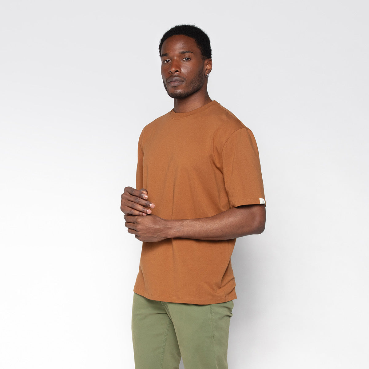 Camiseta de manga corta de algodón elástico marrón avellana Tarike para hombre SERGE BLANCO