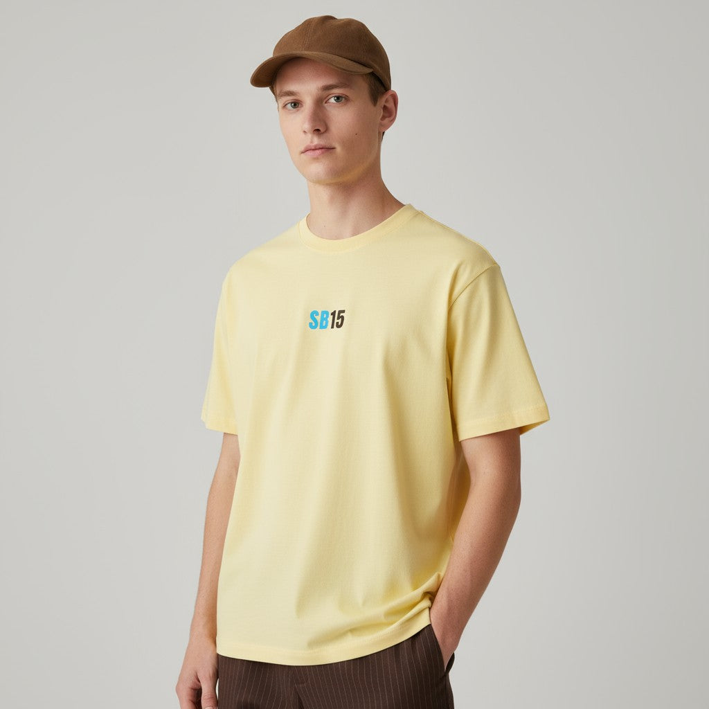 Camiseta SB15 amarilla Yuzu de algodón para hombre, sarga blanco