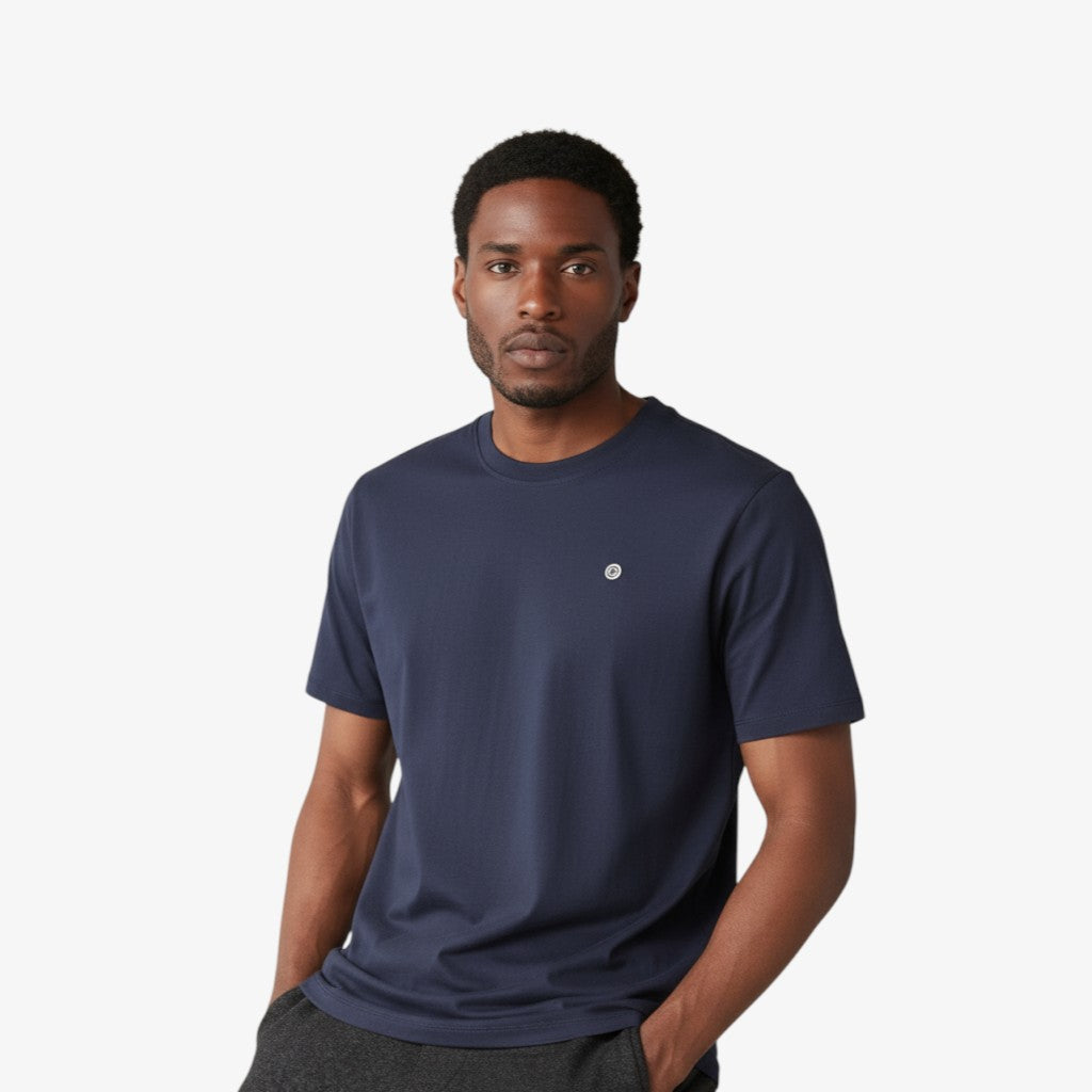 Camiseta Théo azul oscuro con cuello redondo de algodón para hombre SERGE BLANCO