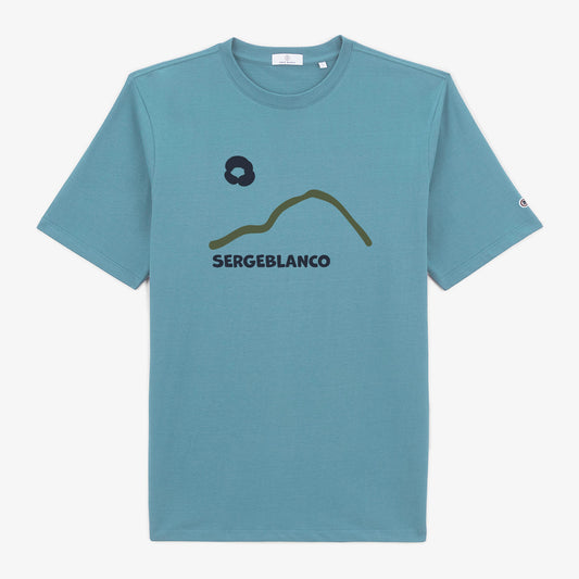 Camiseta de manga corta de algodón estampada azul glaciar para hombre SERGE BLANCO