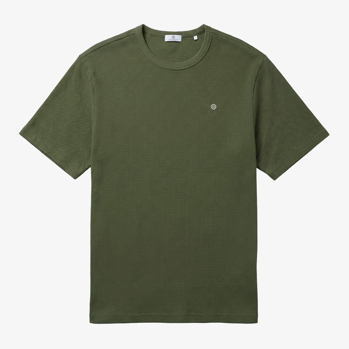 Camiseta de cuello redondo de algodón gofrado Théo verde militar