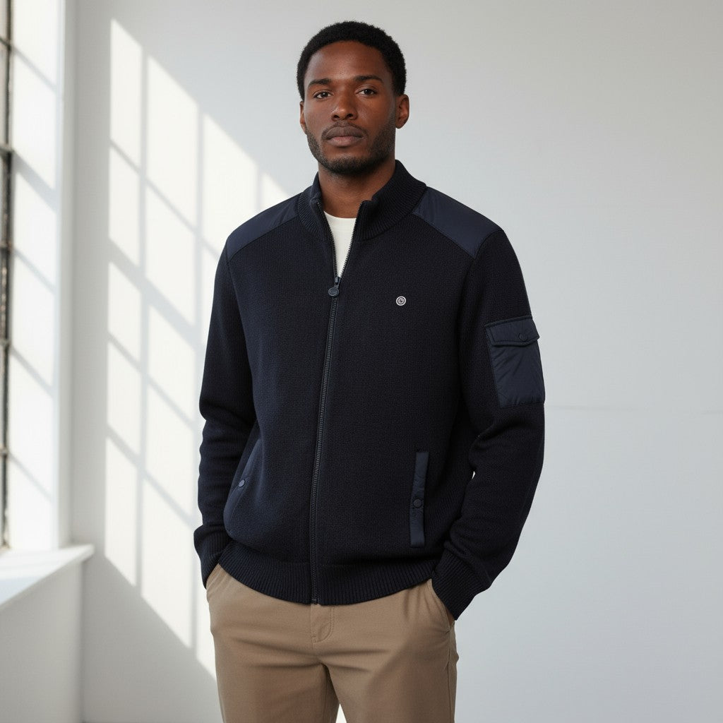 Chaqueta Alfred azul oscuro para hombre, sarga blanco