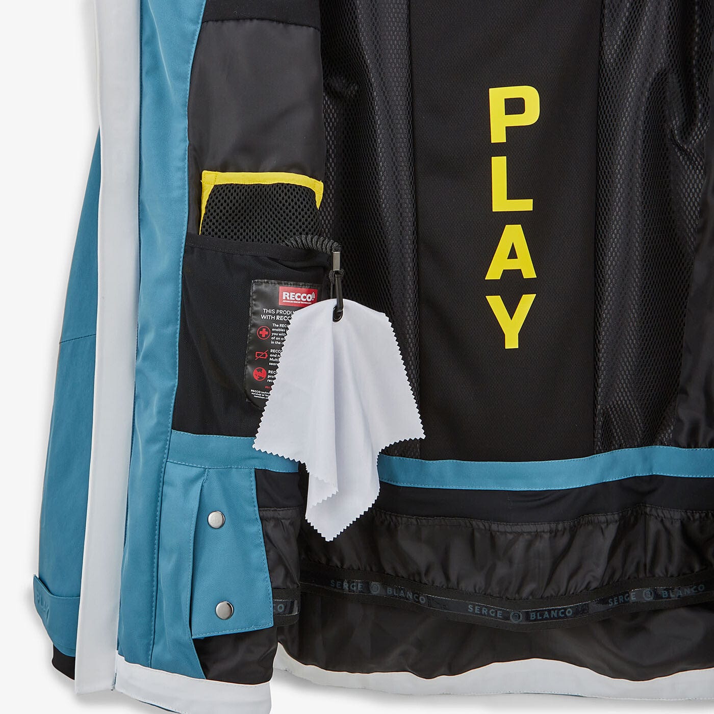 Chaqueta de esquí Courmayeur azul liquen para hombre, sarga blanco