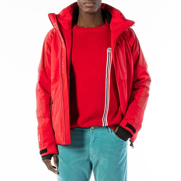 Chaqueta de esquí Zermatt roja tulipán para hombre, sarga blanca