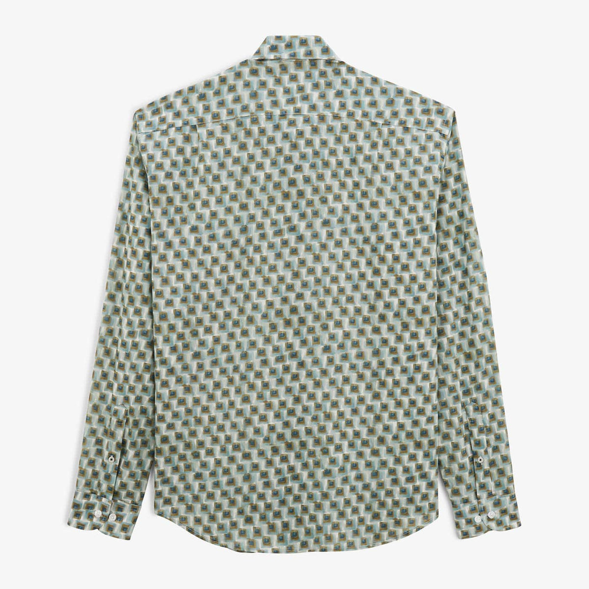 Camisa Charles de manga larga en algodón color almendra con motivos cuadrados para hombre SERGE BLANCO