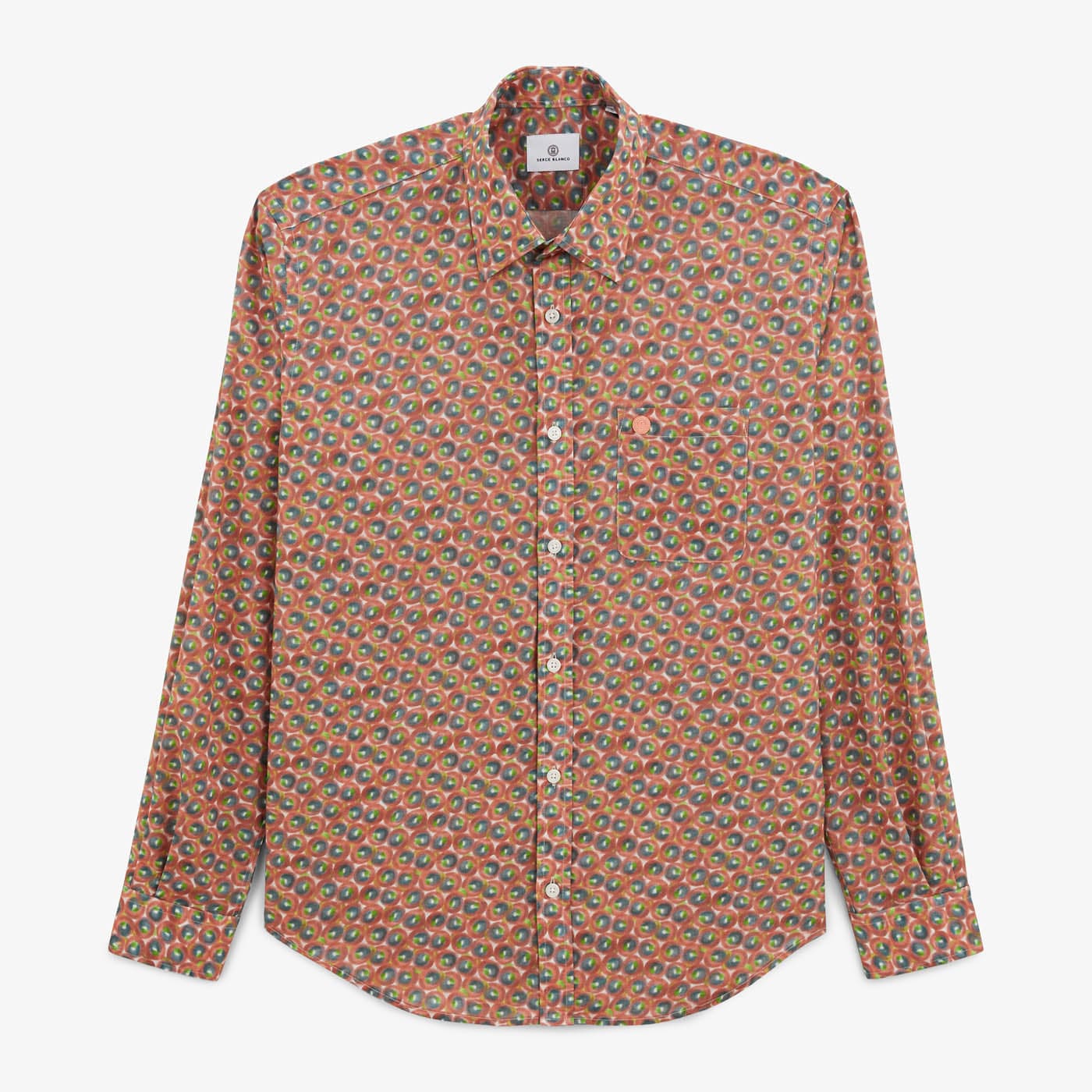 Camisa Charles de manga larga en algodón coral con motivos circulares para hombre SERGE BLANCO