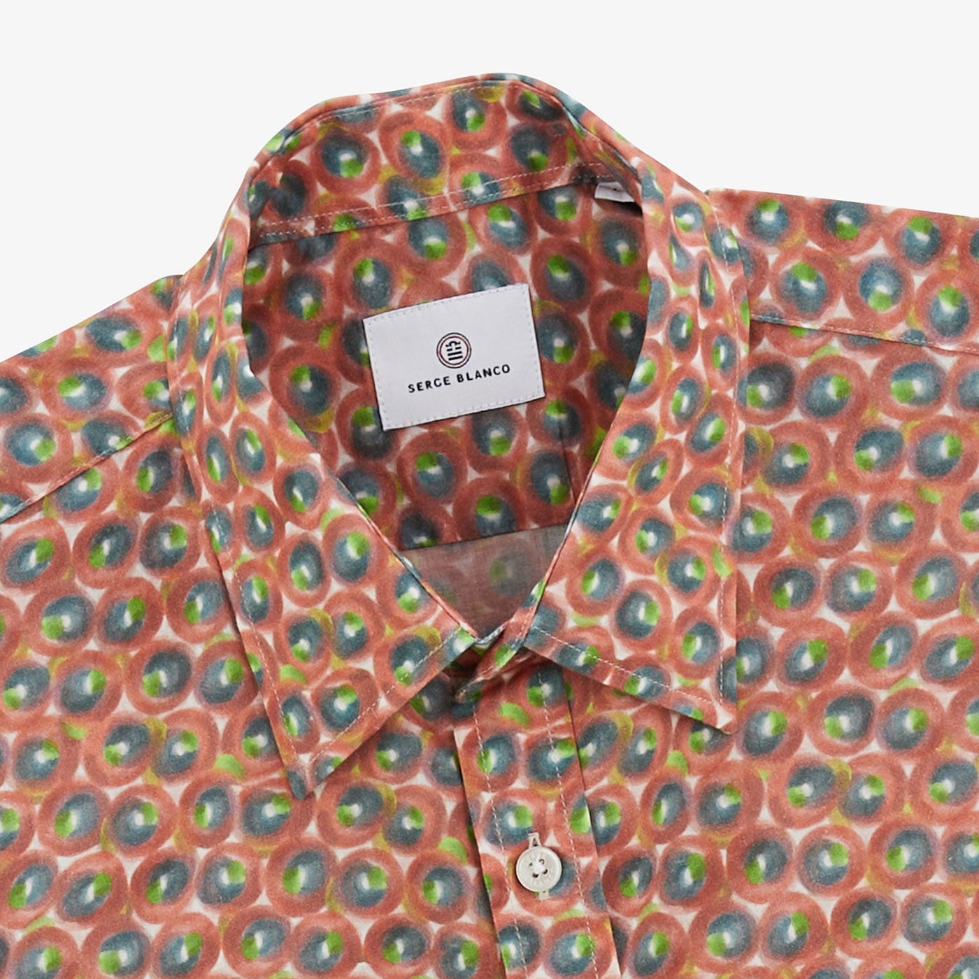 Camisa Charles de manga larga en algodón coral con motivos circulares para hombre SERGE BLANCO