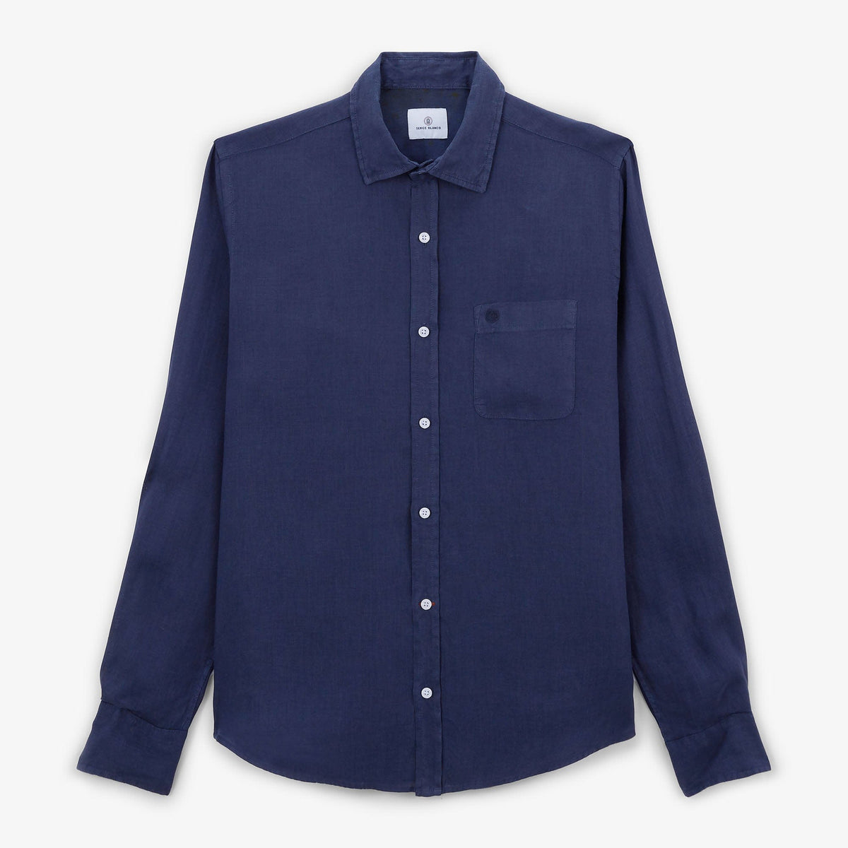 Camisa Charles de manga larga en lino azul noche para hombre SERGE BLANCO