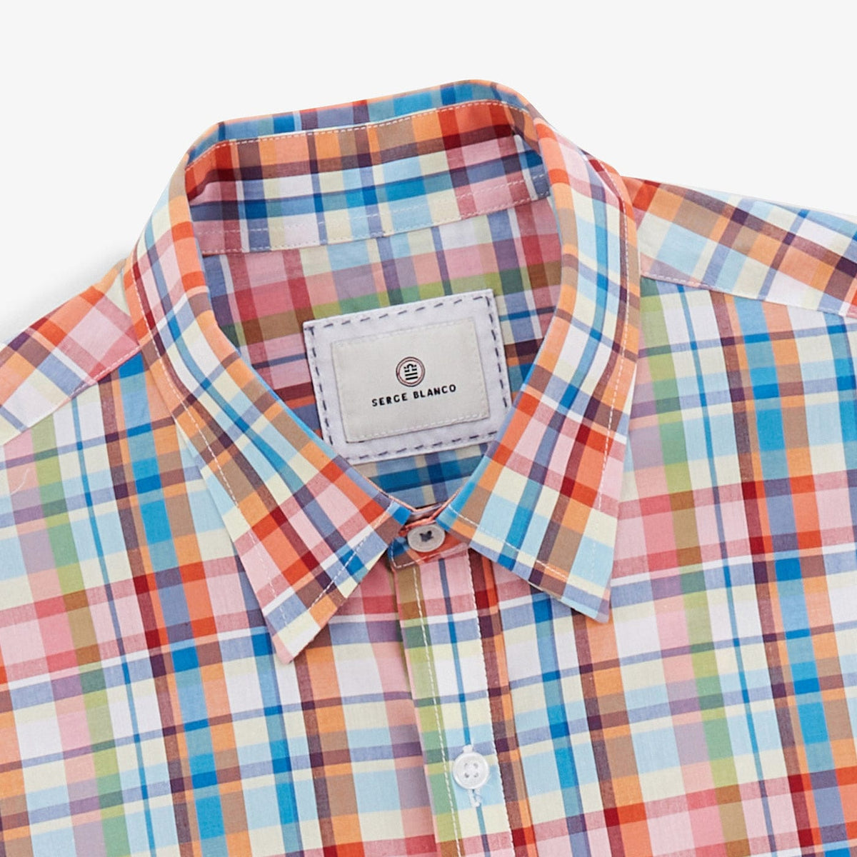 Camisa Clark de manga larga para hombre, de algodón, color coral, a cuadros SERGE BLANCO