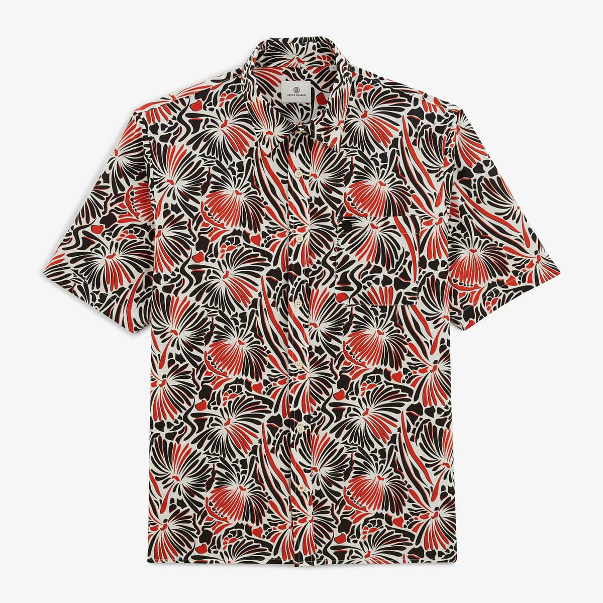 Camisa Clovis de manga corta color albaricoque con estampado floral para hombre SERGE BLANCO
