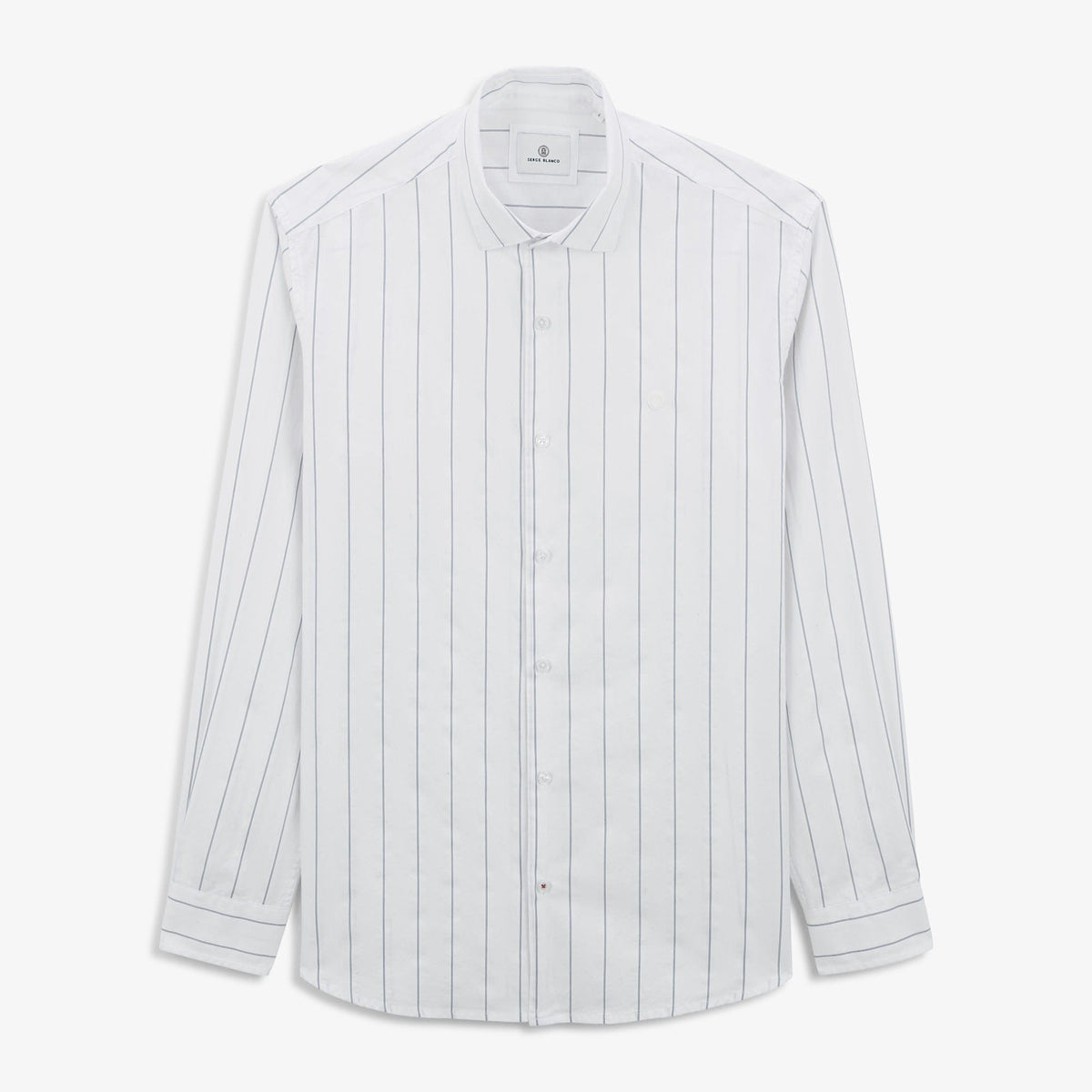 Camisa de algodón de manga larga para hombre, blanca a rayas SERGE BLANCO
