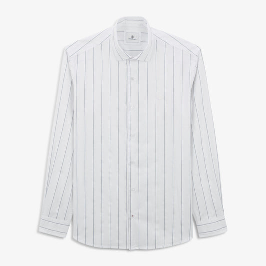 Camisa de algodón de manga larga para hombre, blanca a rayas SERGE BLANCO
