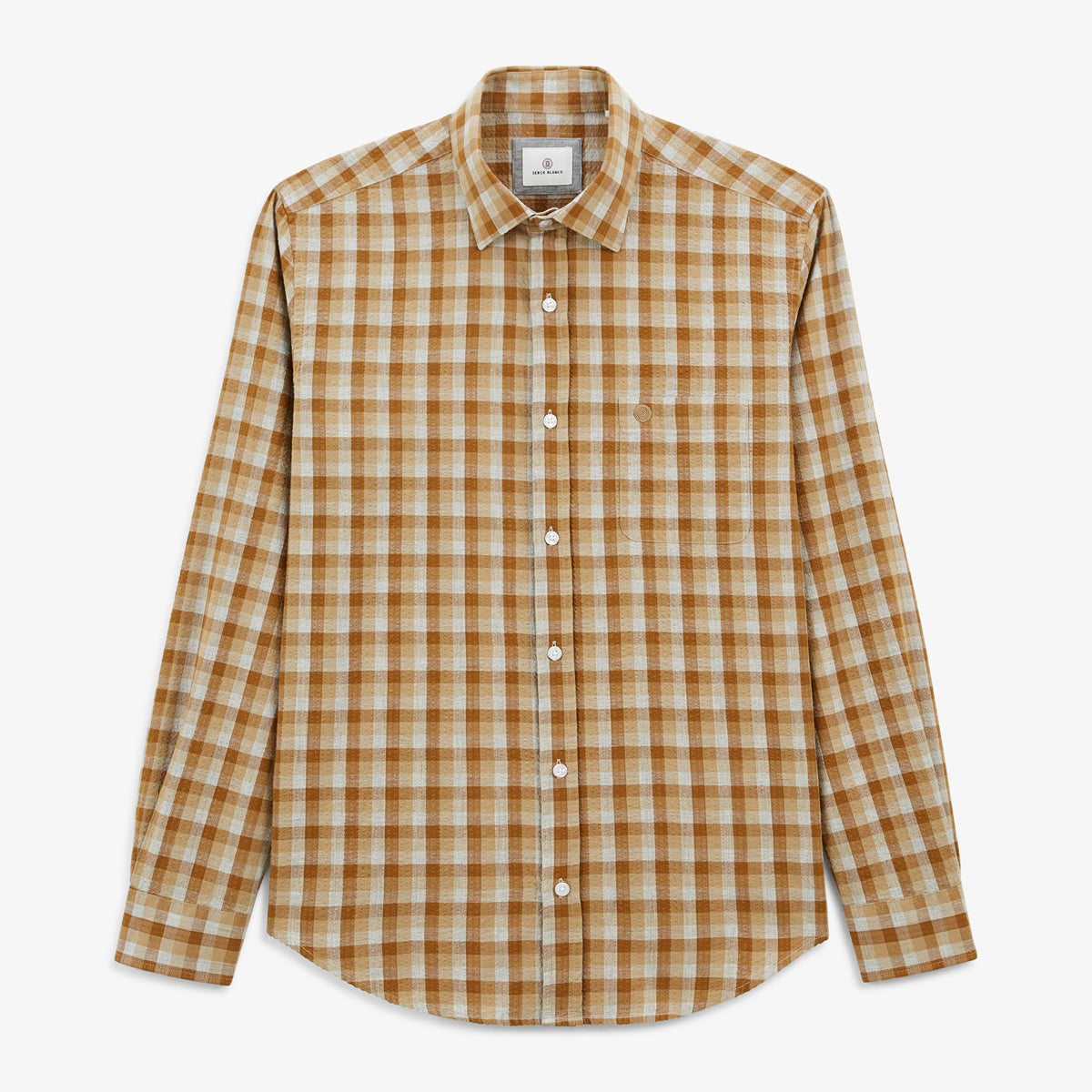 Camisa de manga larga de algodón a cuadros beige Charles Homme SERGE BLANCO