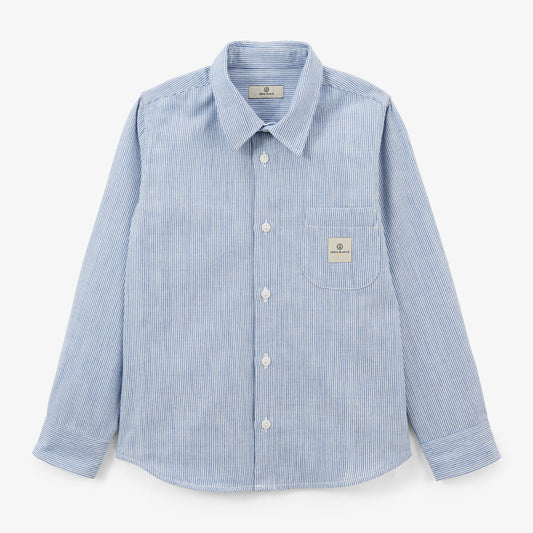 Camisa de manga larga a rayas de algodón azul cielo con bolsillo en el pecho Charles Junior SERGE BLANCO