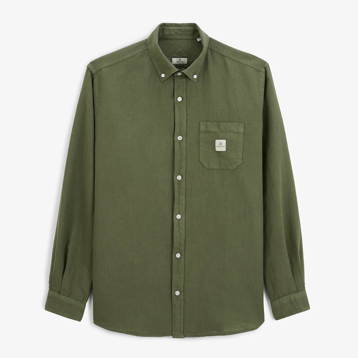Camisa de manga larga con bolsillo en el pecho verde oliva para hombre SERGE BLANCO