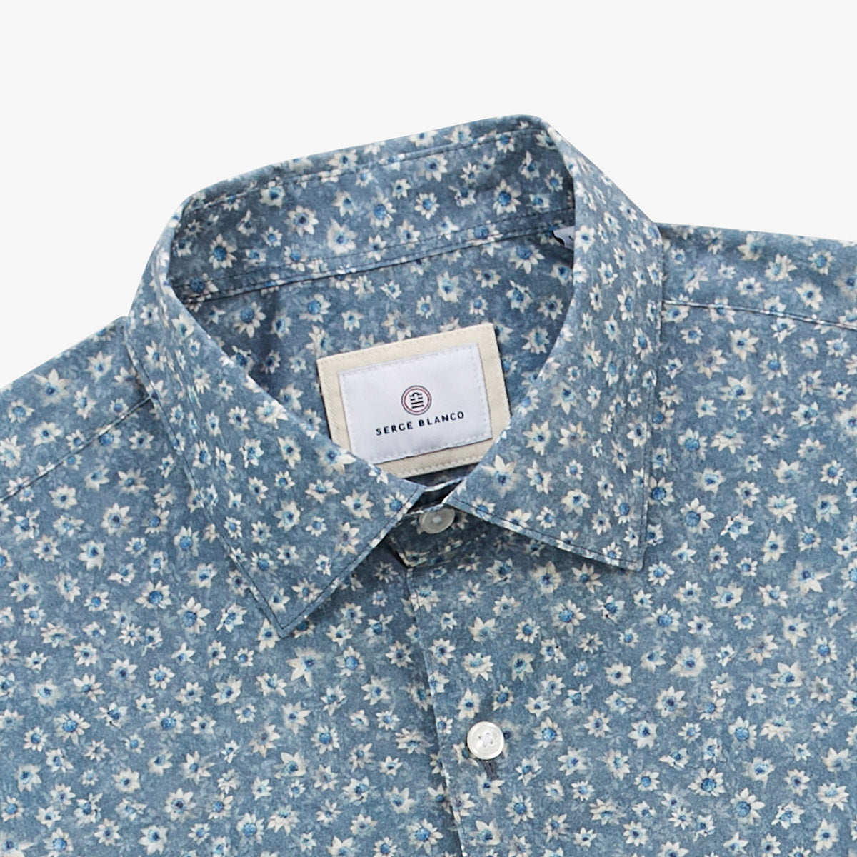 Camisa de manga larga de algodón con estampado floral azul y bolsillo en el pecho Charles Hombre SERGE BLANCO