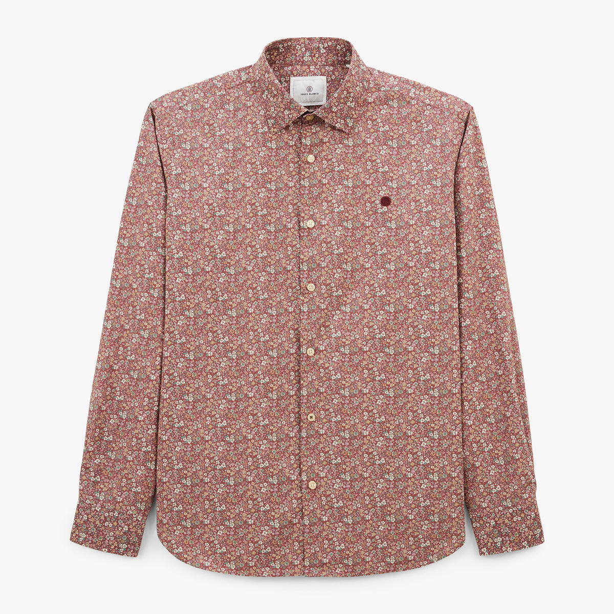 Camisa de manga larga de algodón con estampado floral rojo merlot y bolsillo en el pecho Charles Hombre SERGE BLANCO
