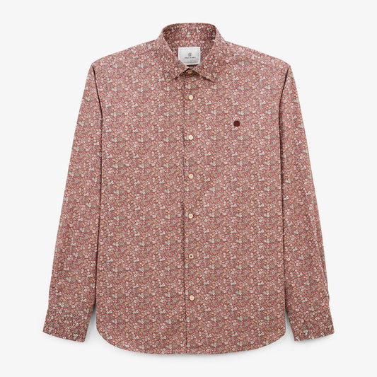 Camisa de manga larga de algodón con estampado floral rojo merlot y bolsillo en el pecho Charles Hombre SERGE BLANCO