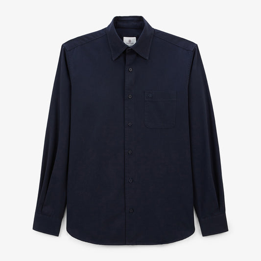 Camisa de manga larga de algodón liso azul marino oscuro Charles Hombre SERGE BLANCO