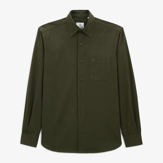 Camisa de manga larga de algodón liso verde militar Charles Hombre SERGE BLANCO