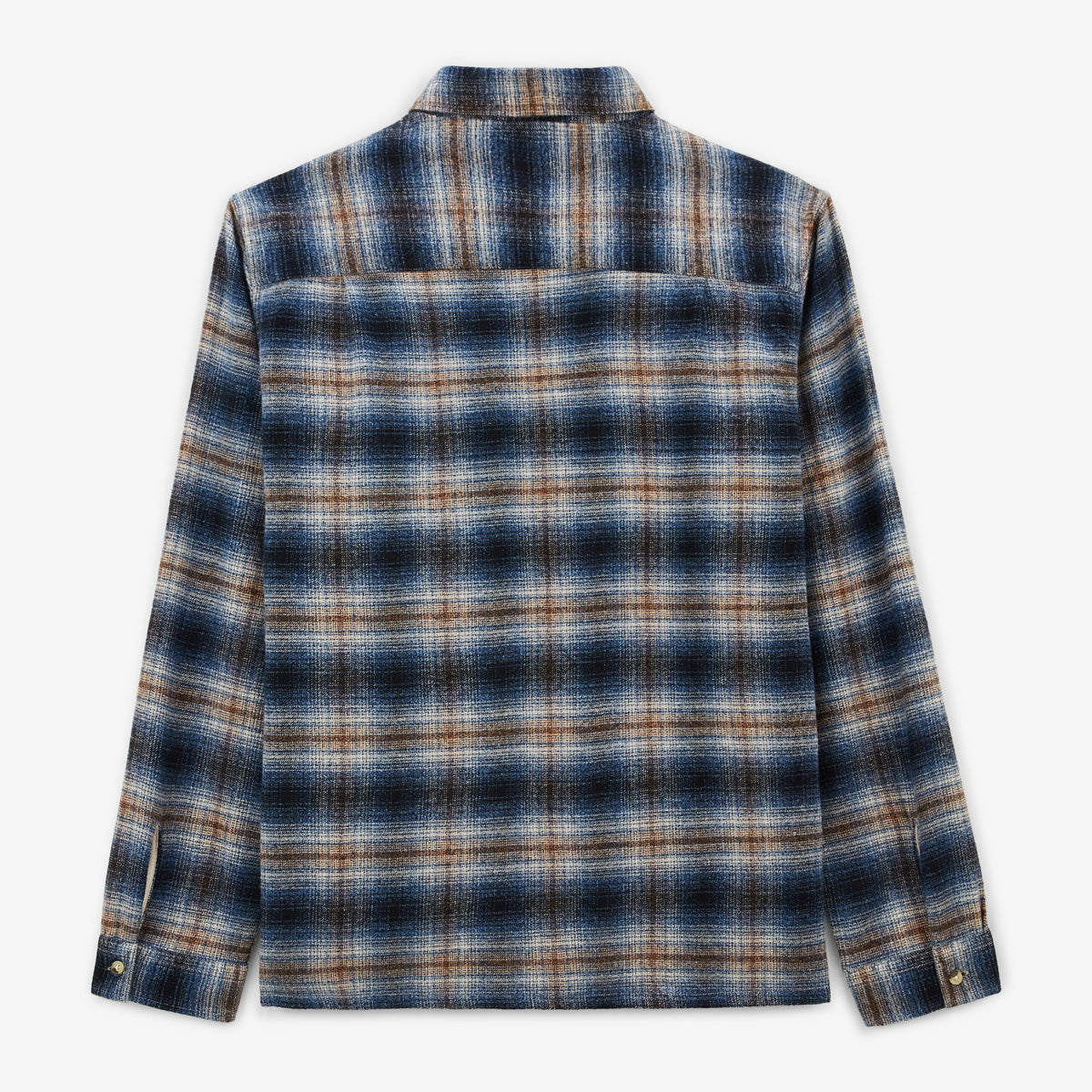 Camisa de manga larga de franela cepillada a cuadros azul Clovis con doble bolsillo en el pecho para hombre SERGE BLANCO