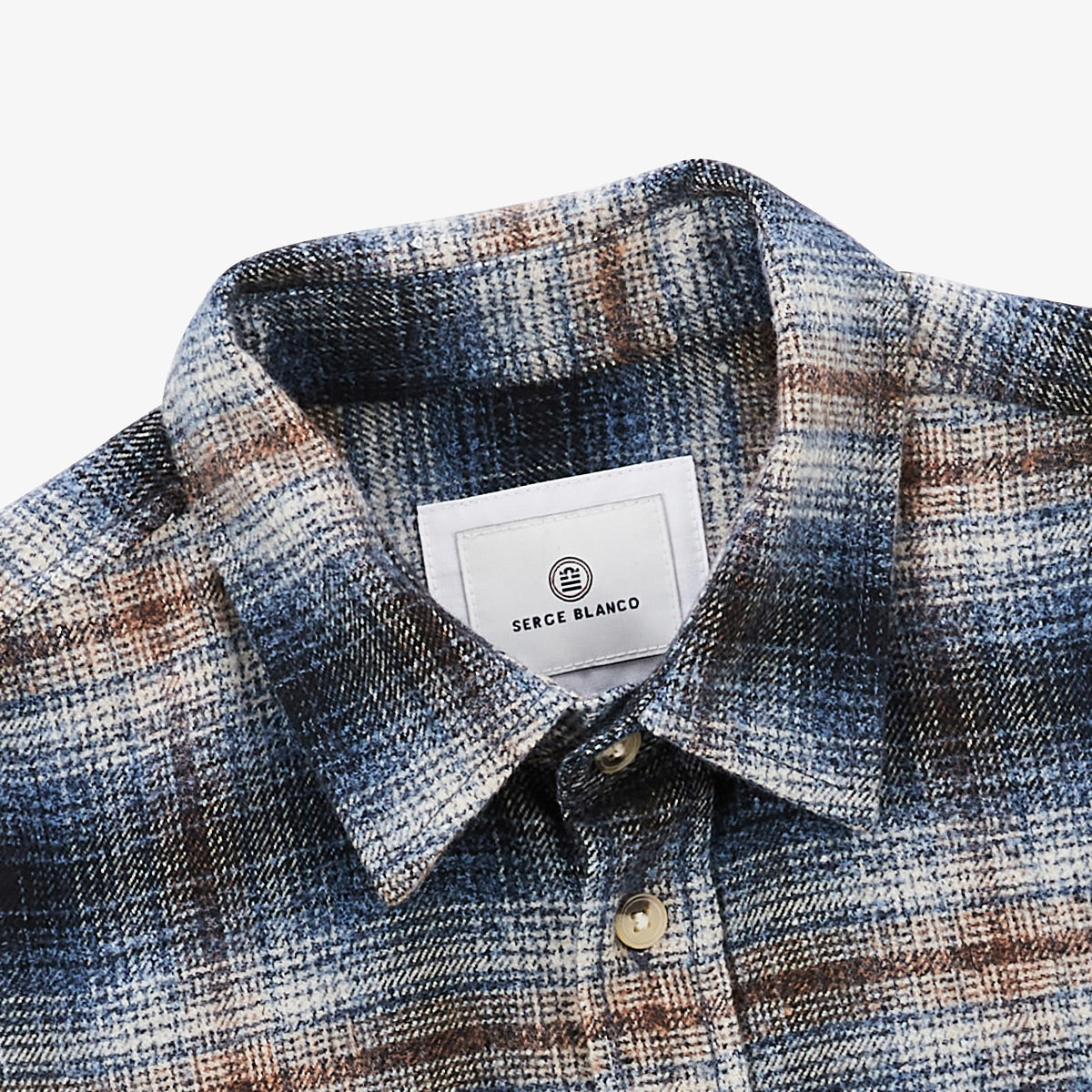 Camisa de manga larga de franela cepillada a cuadros azul Clovis con doble bolsillo en el pecho para jóvenes SERGE BLANCO