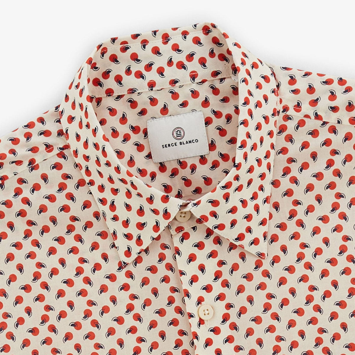 Camisa de manga larga para hombre, de algodón blanco roto con motivos SERGE BLANCO