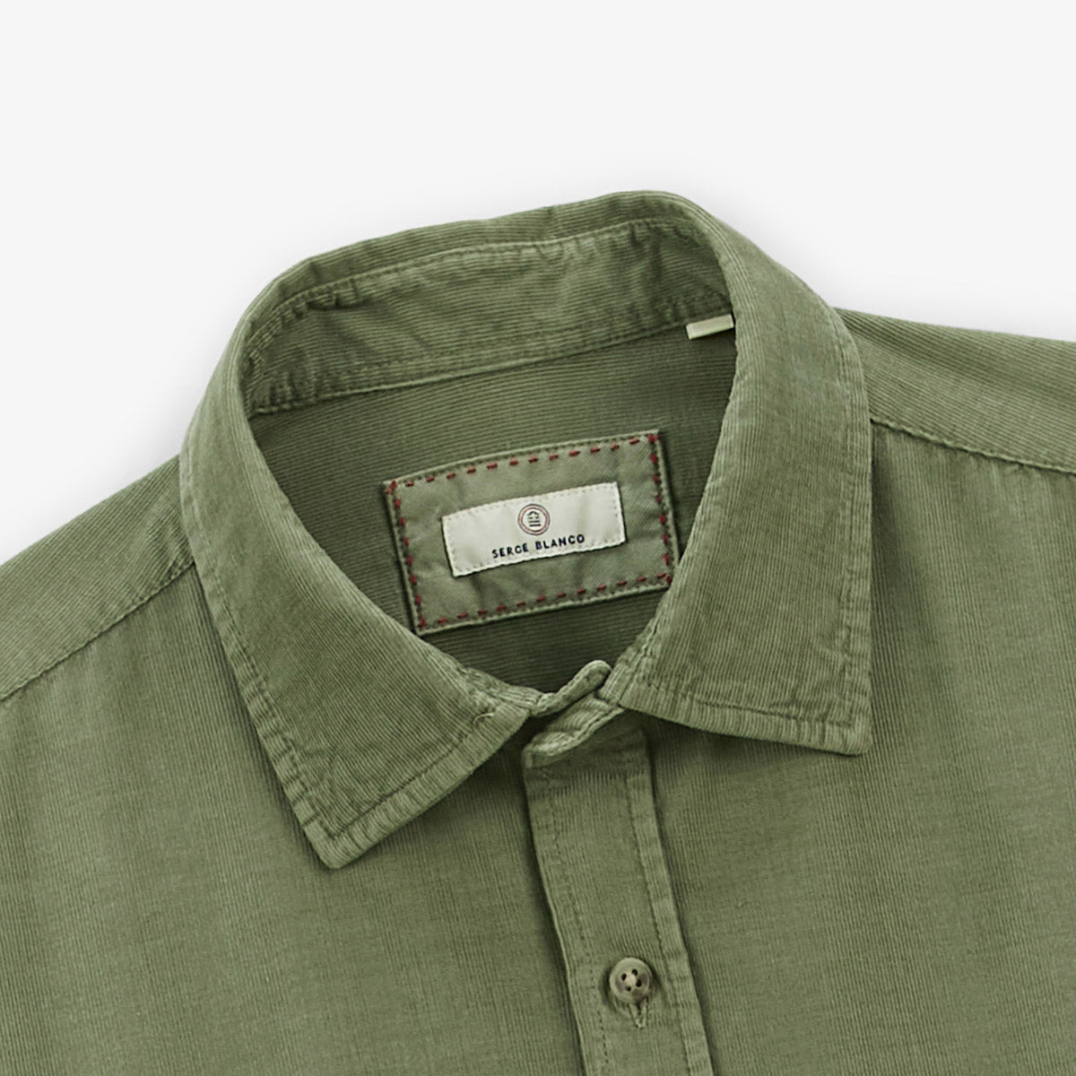 Camisa de manga larga lisa de algodón aterciopelado verde militar Charles Homme SERGE BLANCO