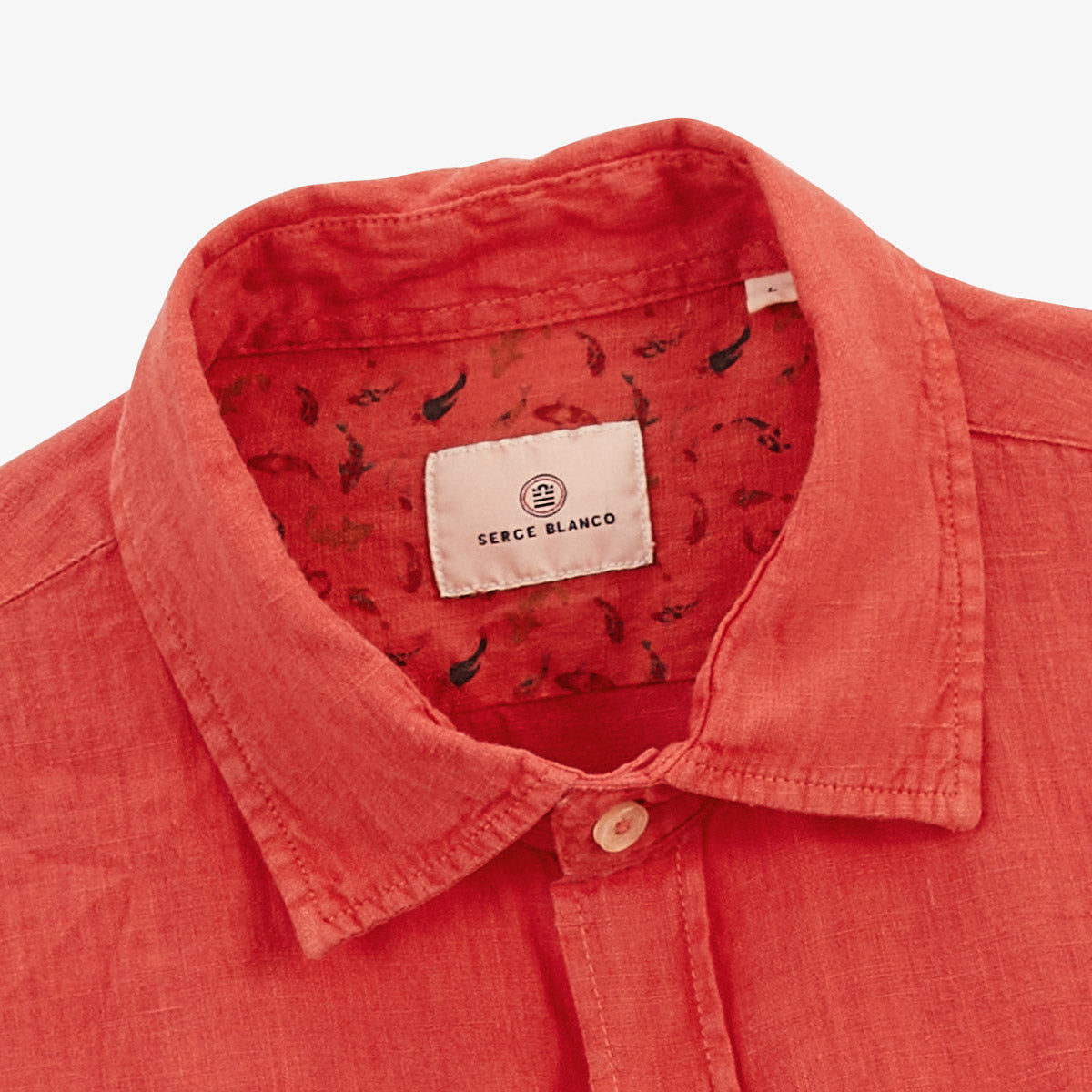 Camisa de manga larga lisa de lino rojo óxido para hombre SERGE BLANCO